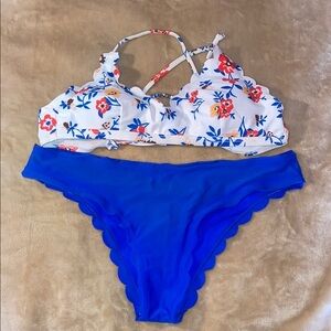 Floral Bikini Set with Blue Bottoms